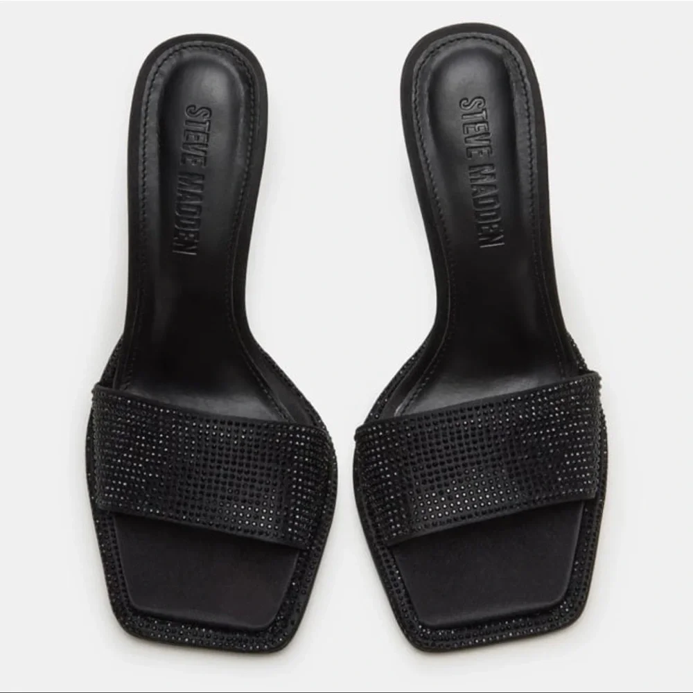 Steve Madden Yara Black Sparkle Embellished Rhinestone Open Toe Sexy Heels